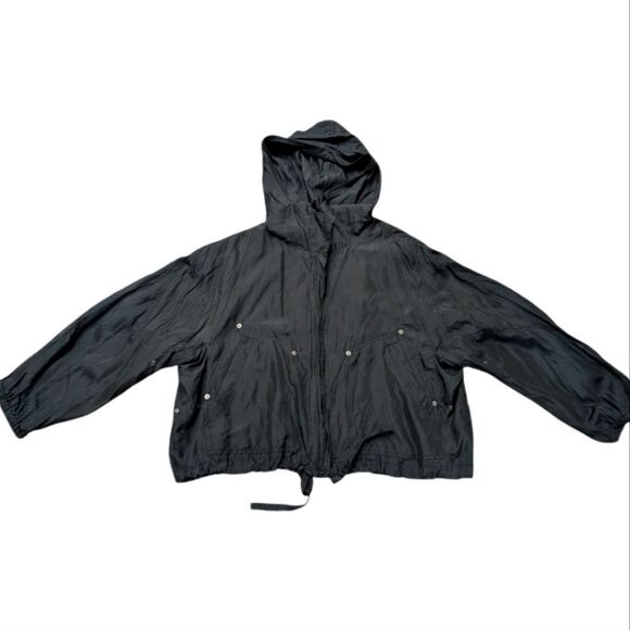 Unique DKNY black silk hooded bomber jacket size 4 small - Picture 3 of 11